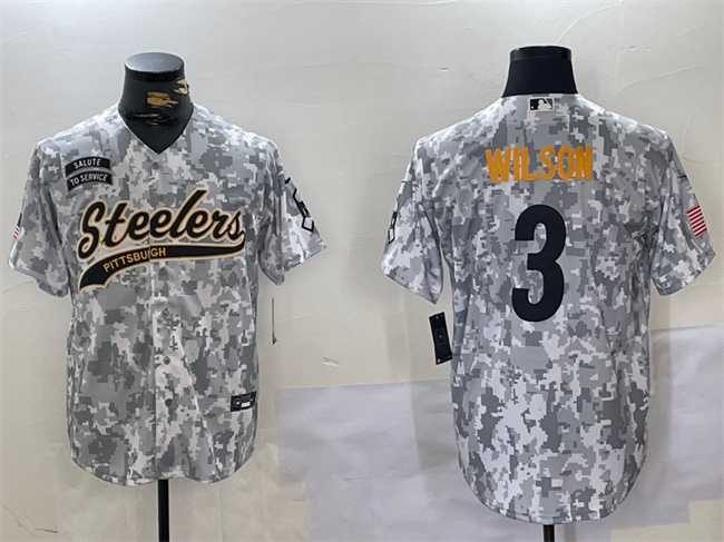 Mens Pittsburgh Steelers #3 Russell Wilson 2024 Arctic Camo Salute To Service Stitched Baseball Jersey